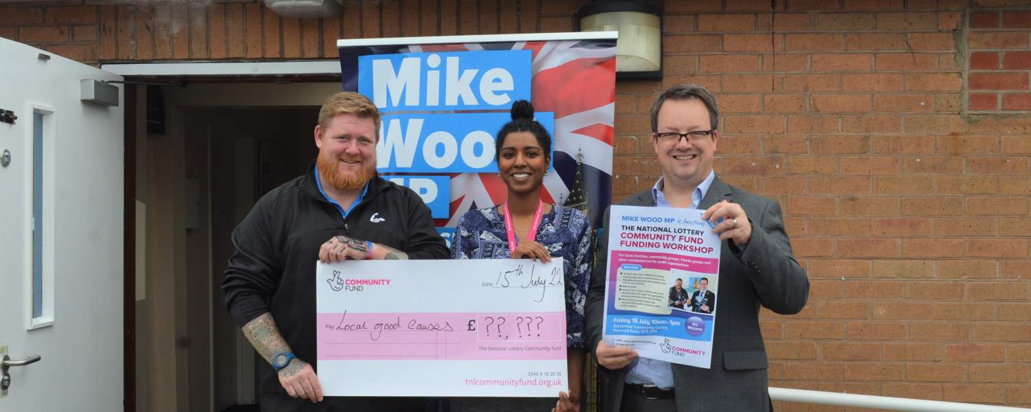 Mike Wood MP with Sinead Smith from National Lottery Community Fund and Stuart Bratt from Tough Enough To Care .JPG